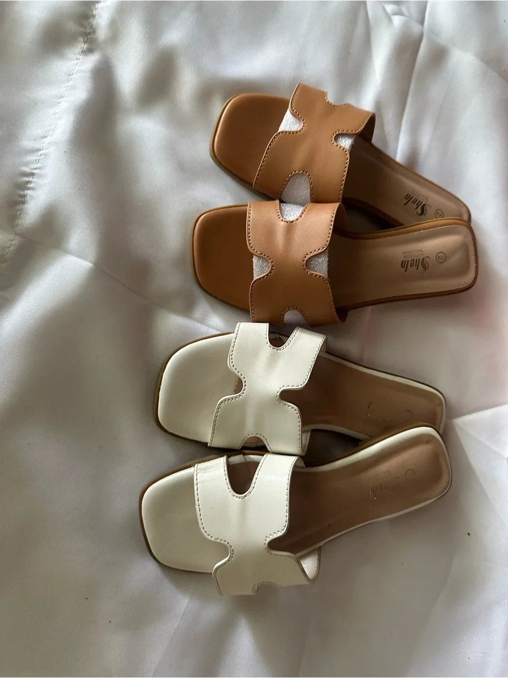SHEIN Tan and Cream Cutout Slide Sandals for Kids